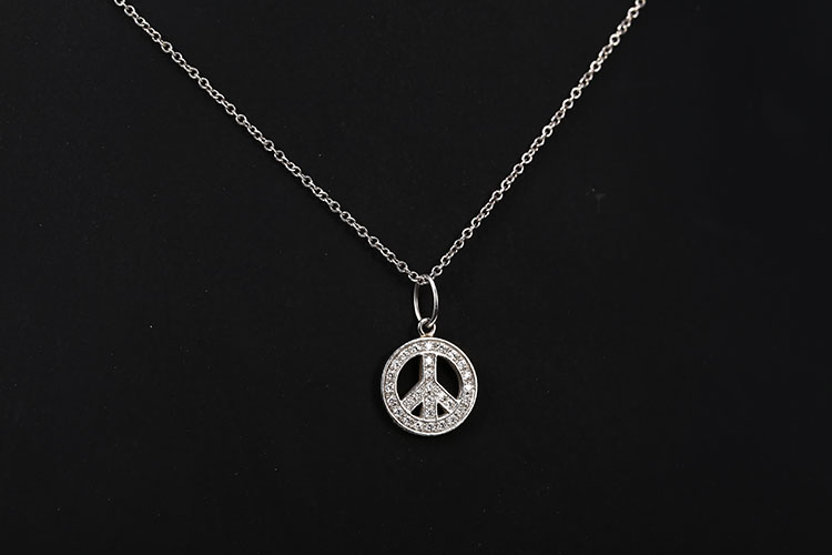 (蒂芙尼) pt950铂金镶钻和平标吊坠18k金项链套链