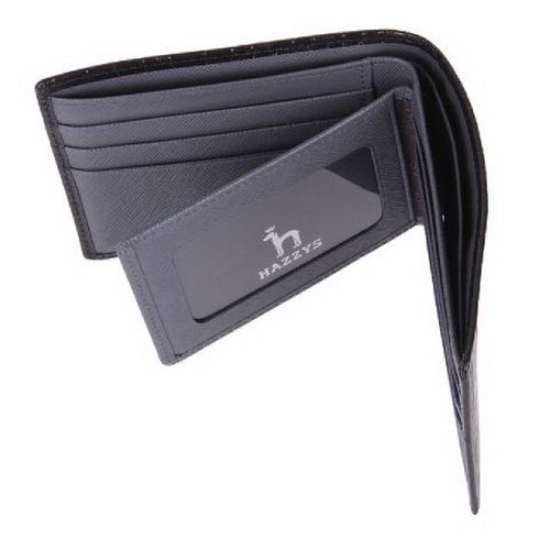 男士黑色鳄鱼皮纹小牛皮短款钱包 27202612,品牌hazzys/哈吉斯 男士
