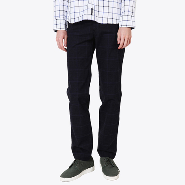 beanpole/滨波 男士藏蓝色/海军蓝格纹棉质长裤202685
