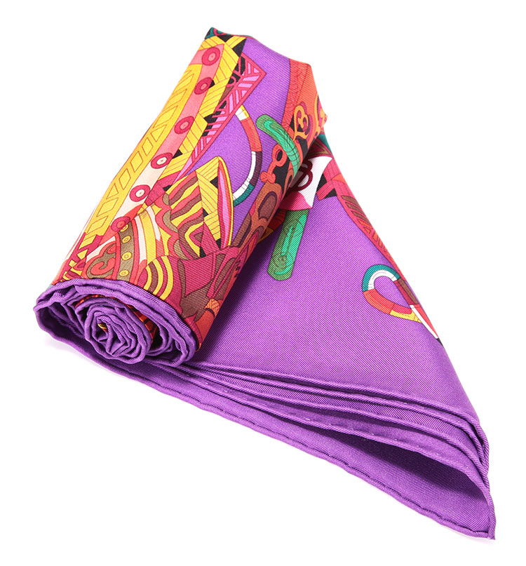 hermes(爱马仕) 紫色边框服饰图案丝巾90