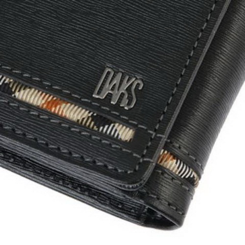 daks/达克斯 男士黑色条纹长款牛皮钱包 2025546363