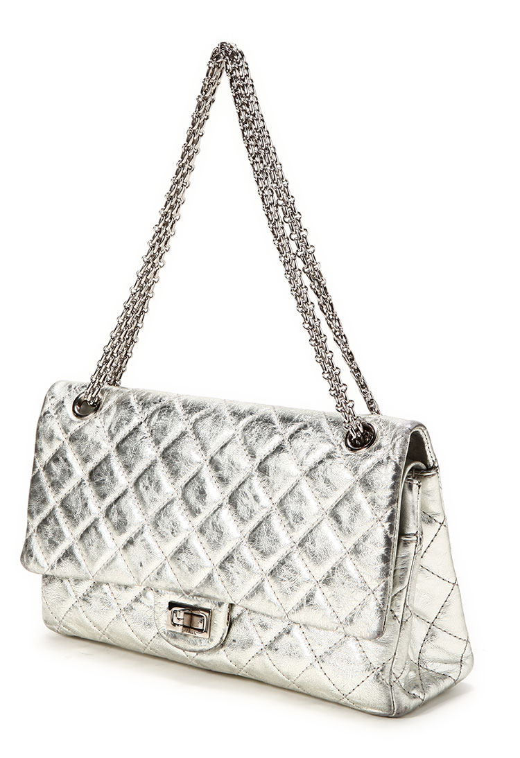 chanel(香奈儿) 银色皮质2.55单肩包