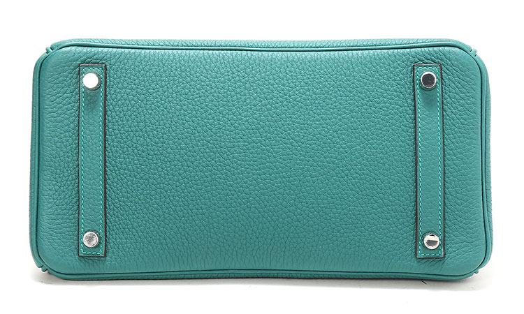 hermes(爱马仕) 孔雀绿皮质银扣birkin30手提包