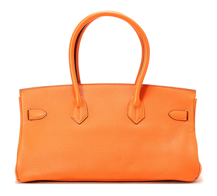 hermes(爱马仕) 橘色皮质银扣手提包shoulder birkin42