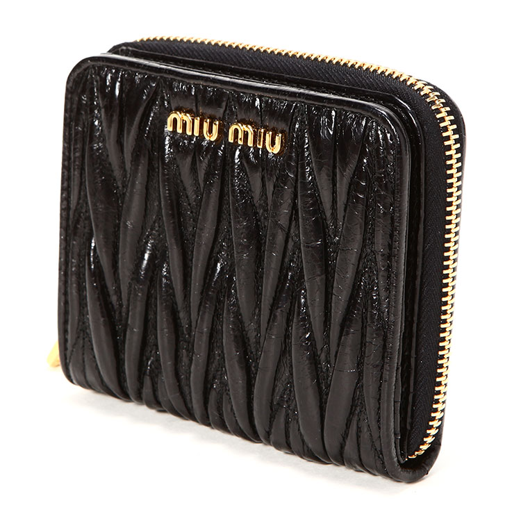 miumiu(缪缪) 黑色皮质褶皱零钱包