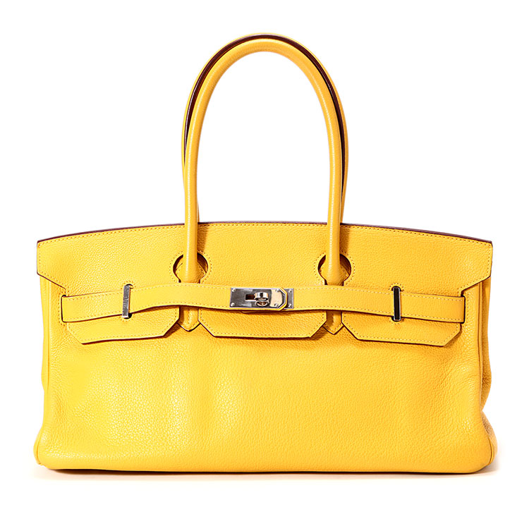 hermes(爱马仕) 柠檬黄色皮质shoulder birkin42单肩包