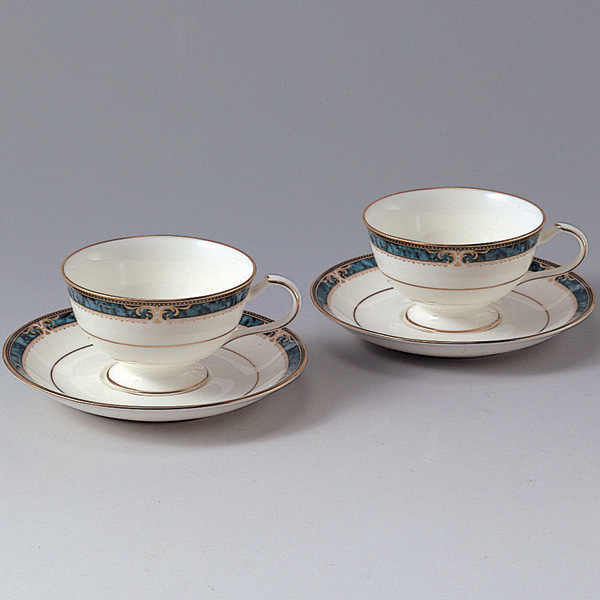 noritake 优雅蓝金边骨瓷咖啡红茶杯盘套装(2组)p97221/4727