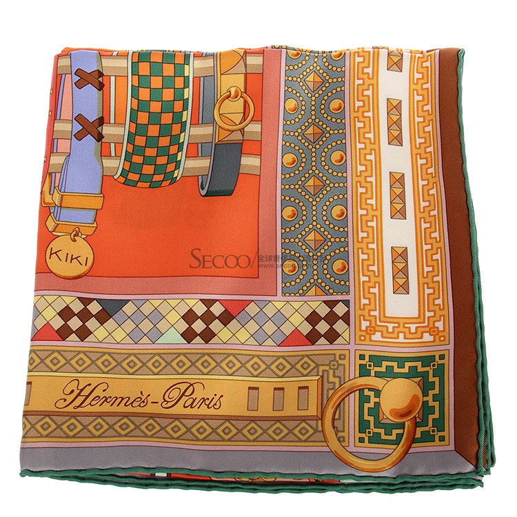 【hermes爱马仕 丝巾】hermes(爱马仕) 橘色手镯图案丝巾【正品 价格 
