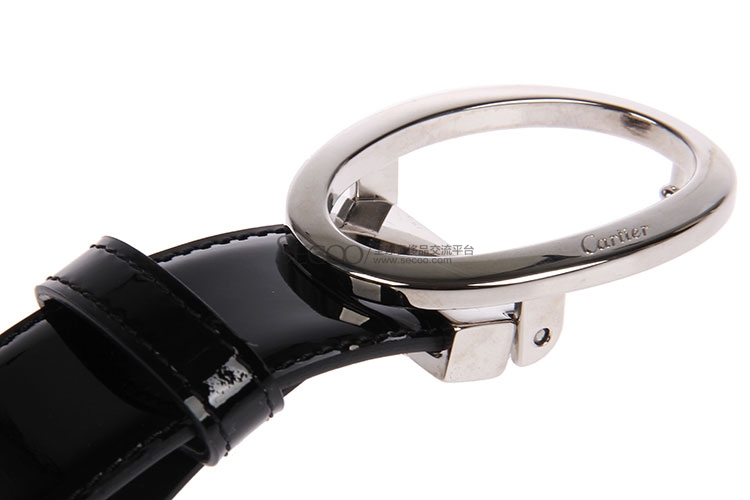 cartier卡地亚黑色漆皮椭圆银扣腰带110
