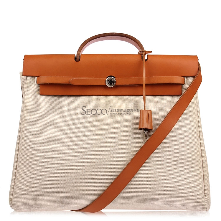 hermes(爱马仕) 米白色帆布两用包