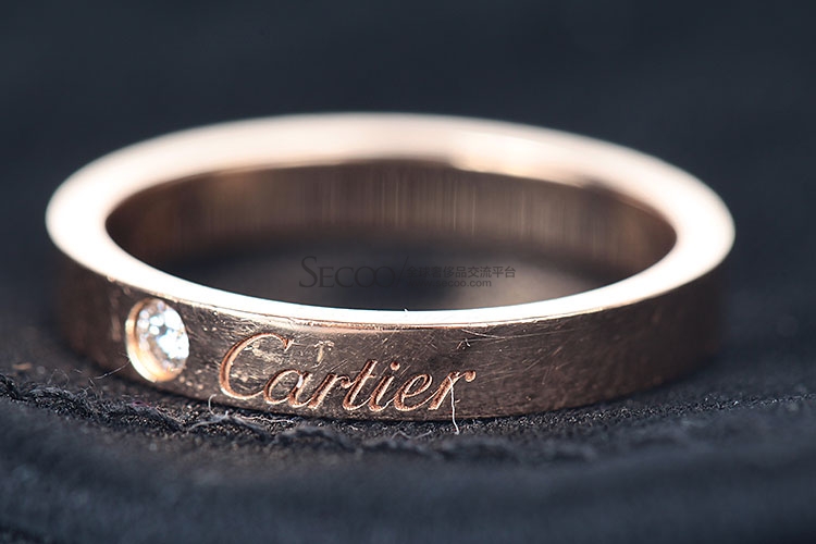 cartier(卡地亞) 18k玫瑰金單鑽戒指55