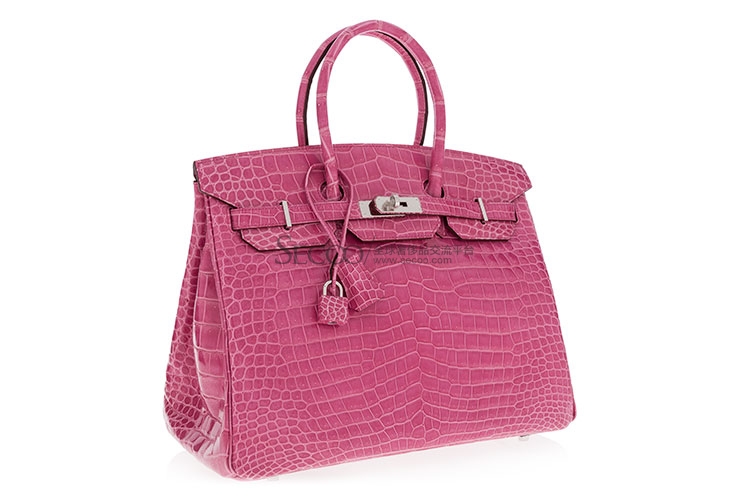 爱马仕birkin35(e5)糖果粉色鳄鱼皮质银扣手提包337746018