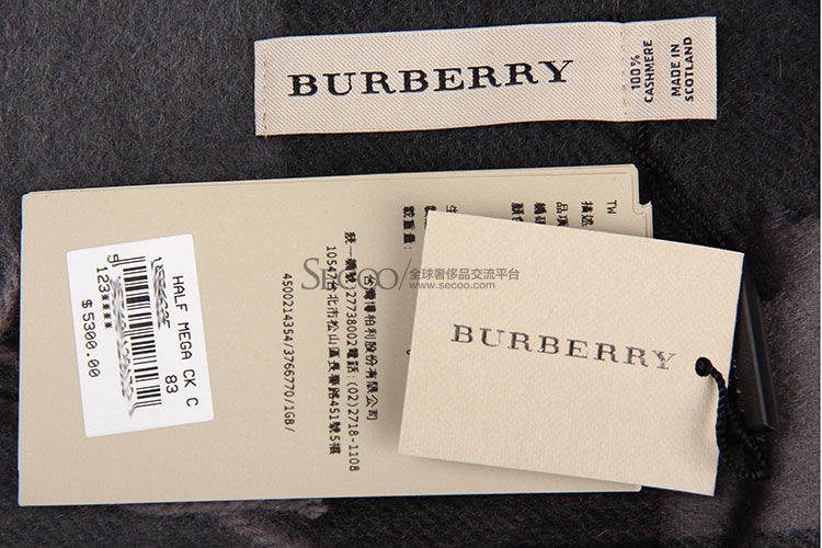 burberry(博柏利) 黑/灰色格子羊绒围巾