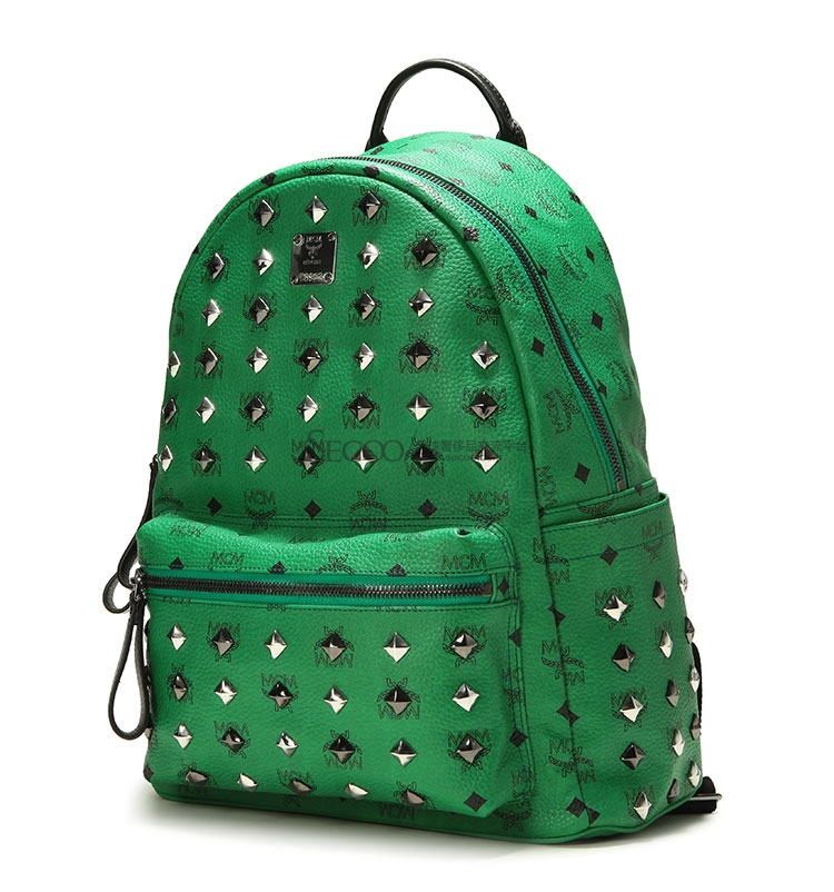 mcm(mcm) 绿色皮质铆钉款中号双肩包