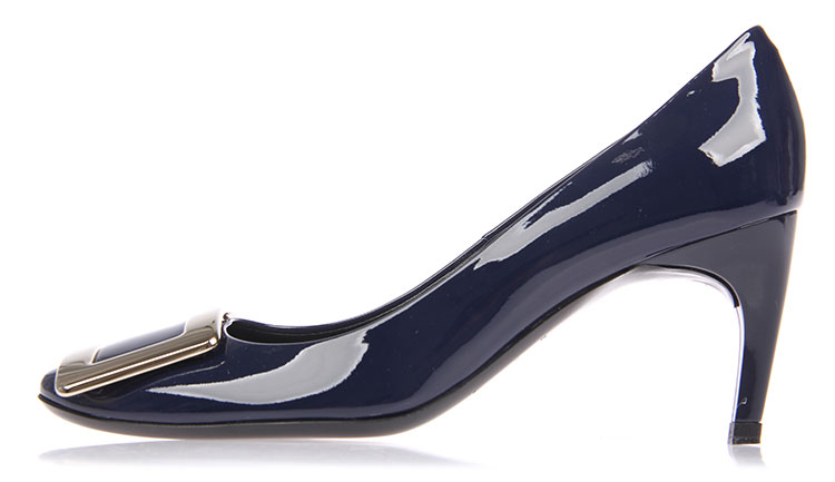 roger vivier(罗杰维威耶) 深蓝色漆皮银方扣中跟鞋 34