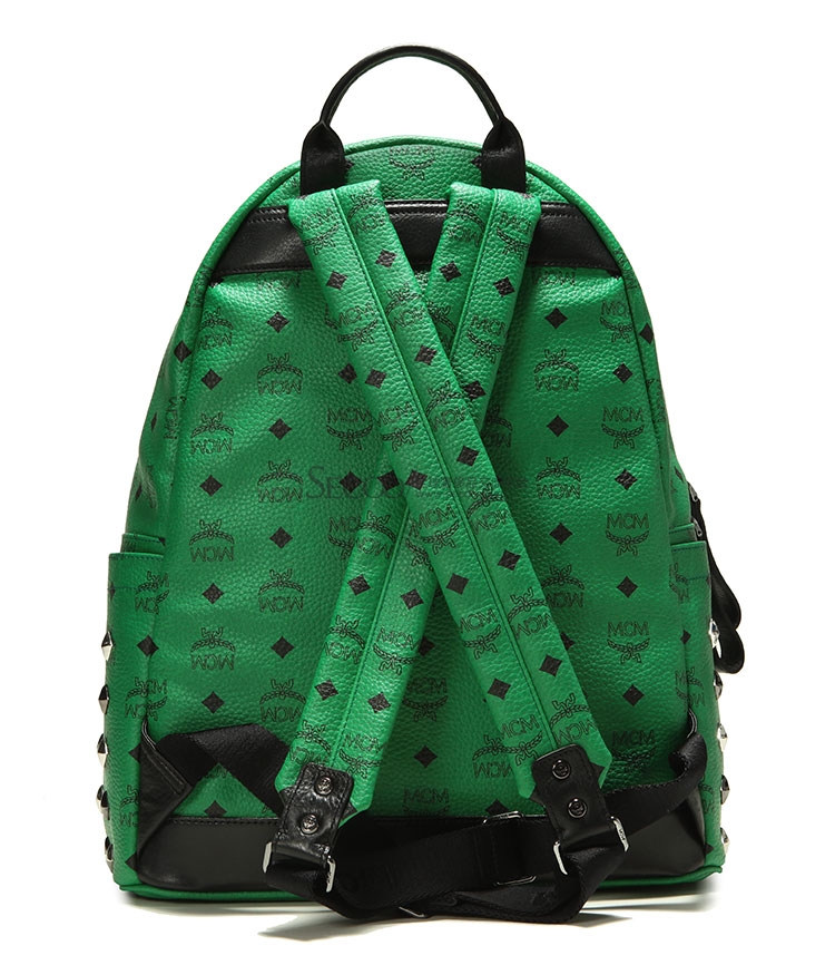 mcm(mcm) 绿色皮质铆钉款中号双肩包