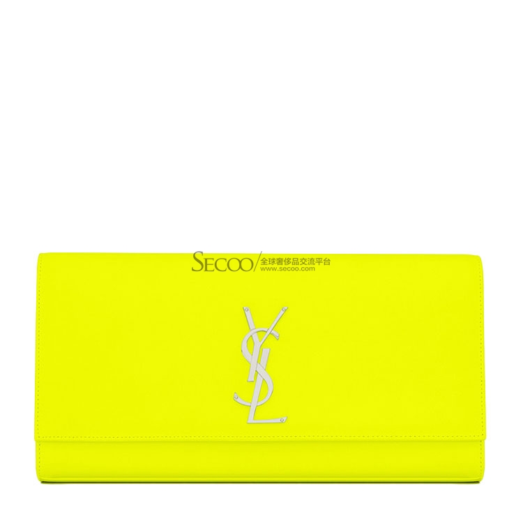 yves saint laurent/聖羅蘭黃色真皮ysl銀色logo手包