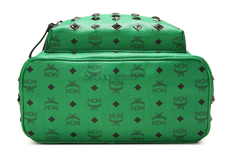 mcm(mcm) 绿色皮质铆钉款中号双肩包