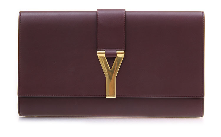yves saint laurent(圣罗兰) 酱紫色皮质y扣手包