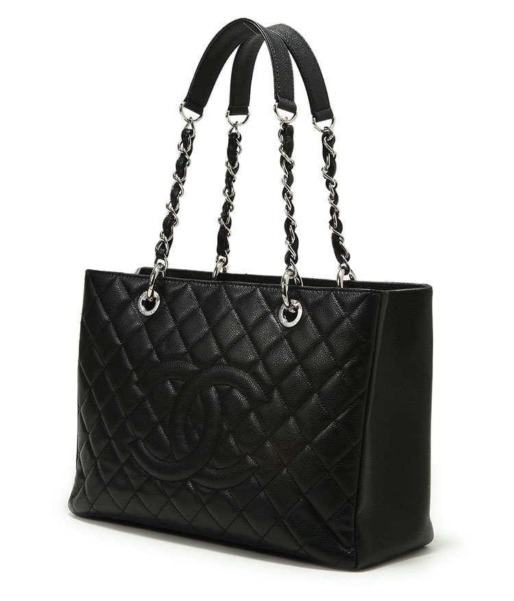 chanel(香奈儿) 黑色皮质银链gst单肩包