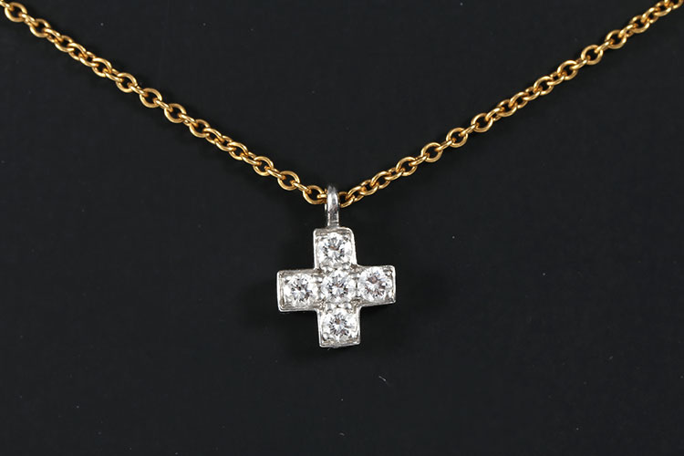 tiffany & co.(蒂芙尼) pt950铂金十字架镶钻18k黄金链项链