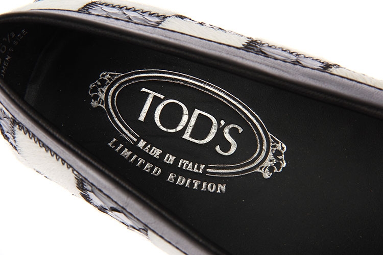 tods(托德斯) 白色马毛黑色蛇皮格子豆豆鞋35.5