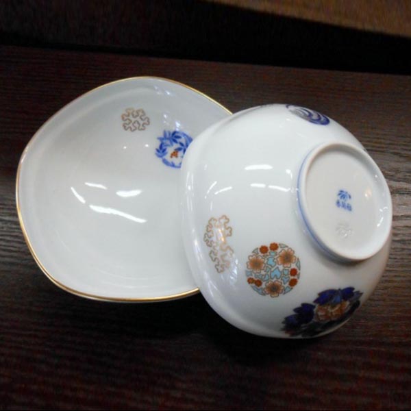 日本皇室御用香兰社 金米尔花纹陶瓷小碗(5只)757-gs4