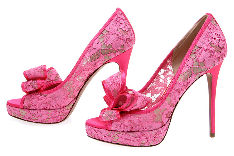 valentino(华伦天奴) 桃红色蕾丝镂空高跟鞋 36