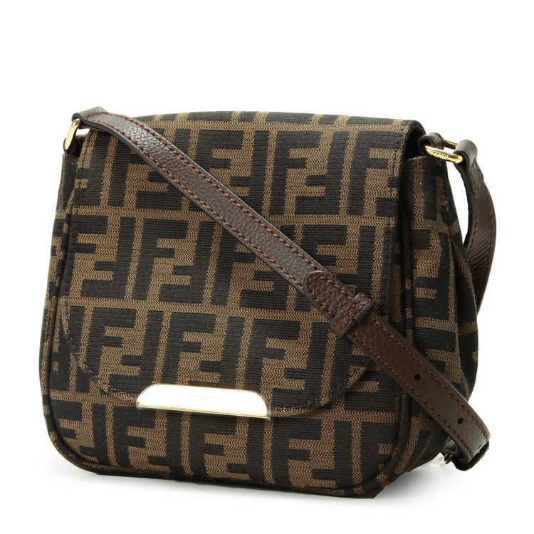 fendi(芬迪) 棕色logo帆布斜挎包