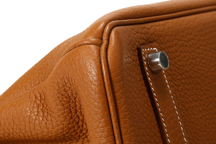 hermes(爱马仕) 棕色皮质银扣birkin35手提包