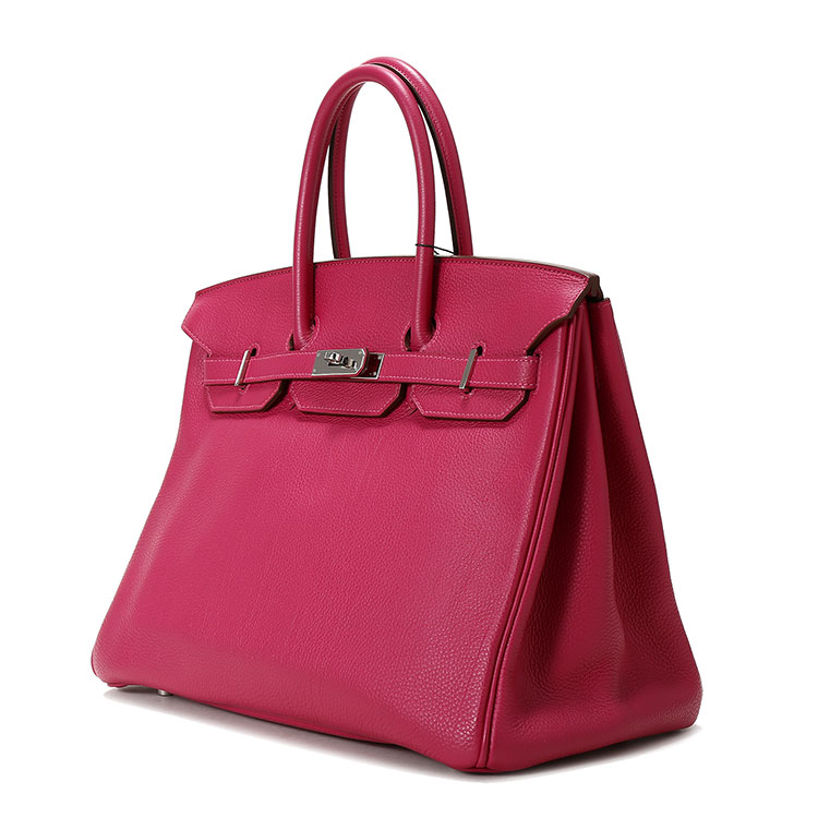 hermes(爱马仕) 紫红色皮质银扣手提包