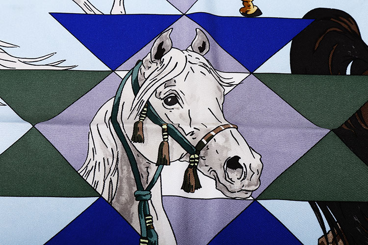 hermes(爱马仕) 蓝色边框马图案丝巾90#2折起| hermes(爱马仕) 蓝色