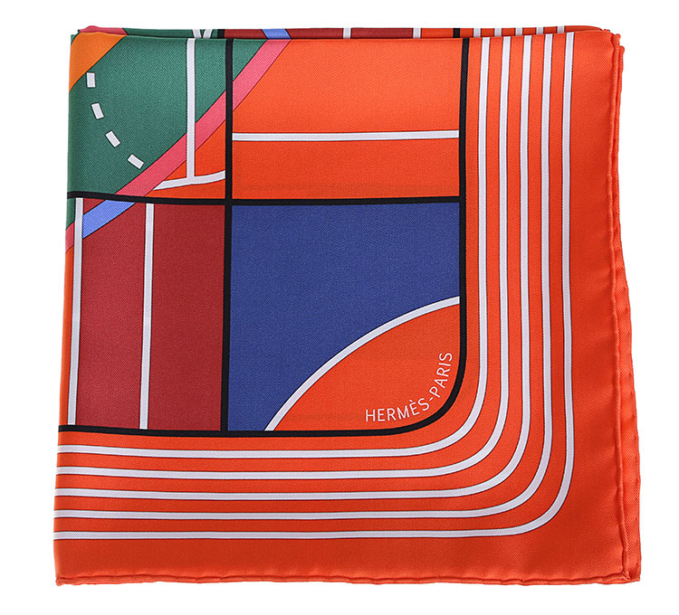 hermes(爱马仕) 橘红色格子丝巾90*90