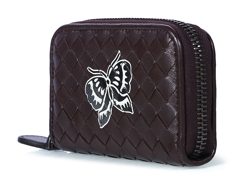 bottega veneta(葆蝶家) 皮质编织蝴蝶印花零钱包
