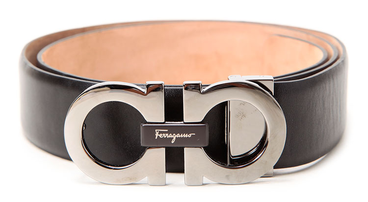 ferragamo(菲拉格慕) 銀色logo扣黑色皮質腰帶90