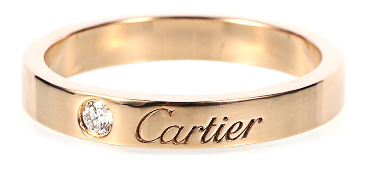 指環】cartier(卡地亞) 18k玫瑰金窄版刻字單鑽戒指53#【正品 價格