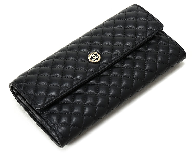 【chanel香奈儿 钱包】chanel(香奈儿) 黑色皮质长款按扣钱夹【正品