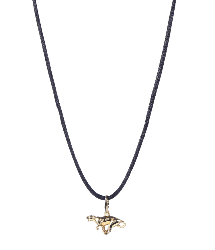 cartier(卡地亚)18k黄金豹吊坠黑绳项链