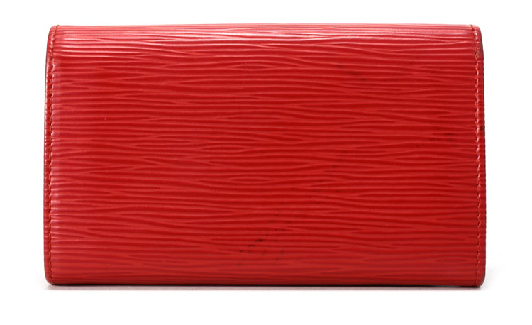 louis vuitton(路易威登) 红色皮质水木纹中长款钱夹