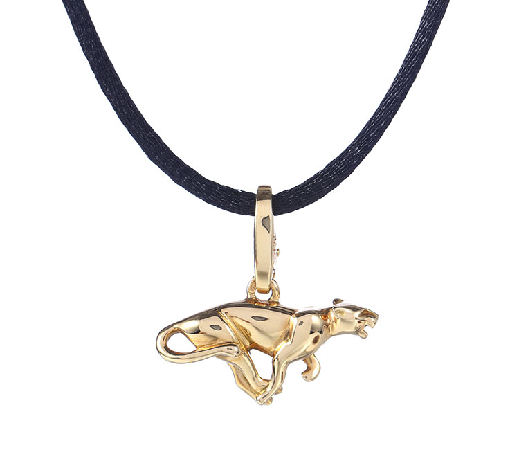 cartier(卡地亚)18k黄金豹吊坠黑绳项链