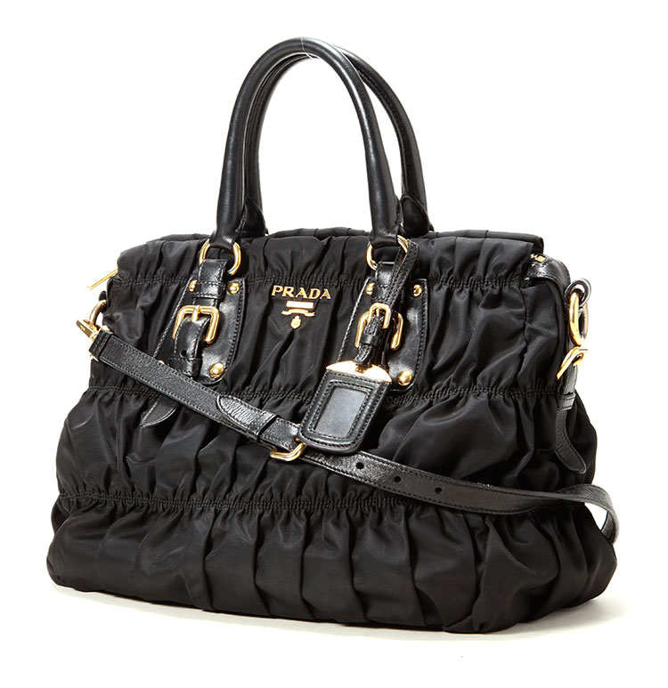 【PRADA普拉达 手提包】PRADA(普拉达) #Gaufre系列黑色尼龙褶皱两用包【正品 价格 图片】 - 寺库网