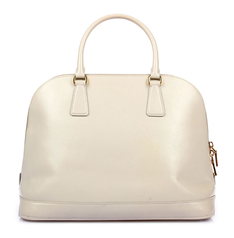 prada普拉达米白色漆皮手提包