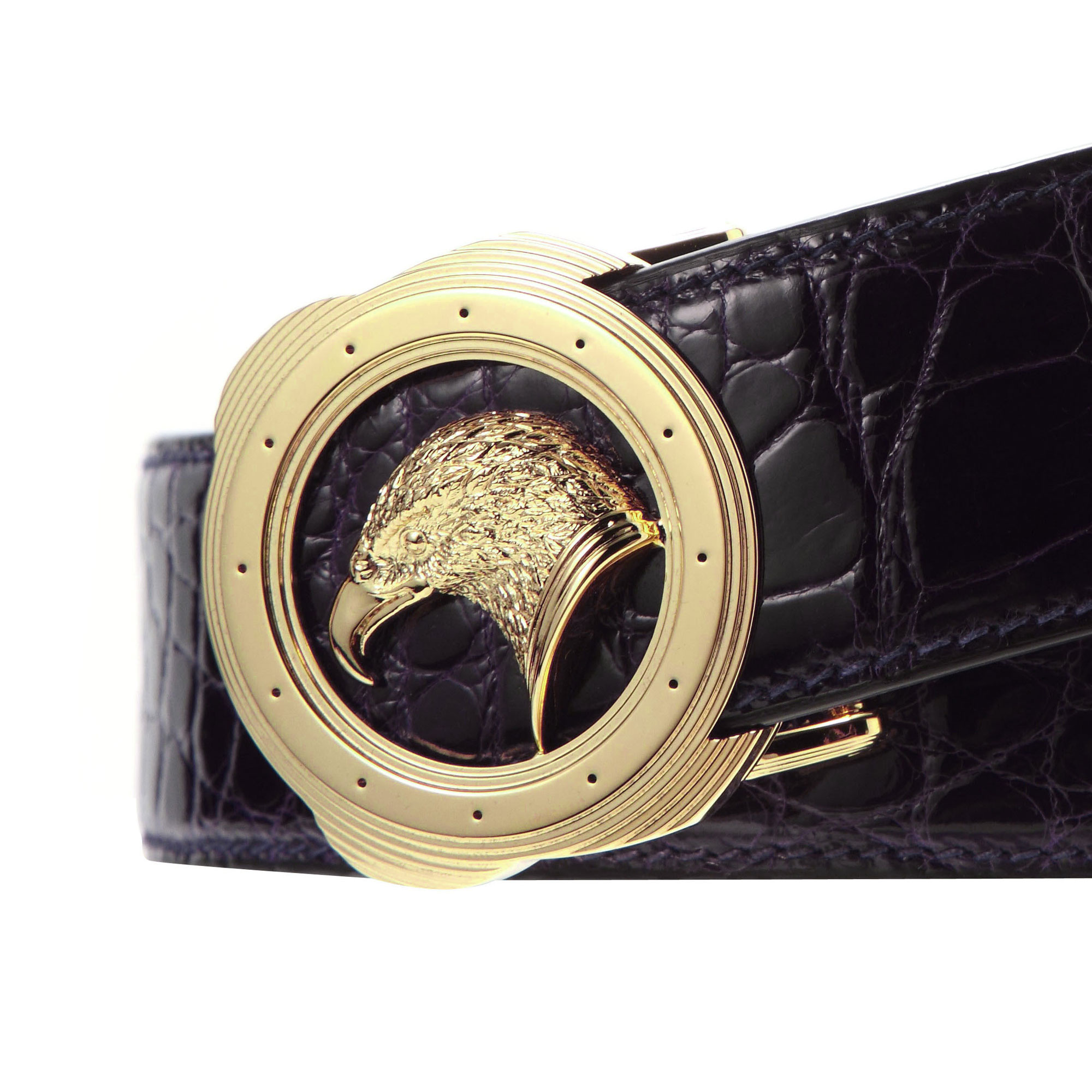 stefano ricci(史蒂芬劳.尼治) m紫色鳄鱼皮圆形鹰头金扣腰带 #100