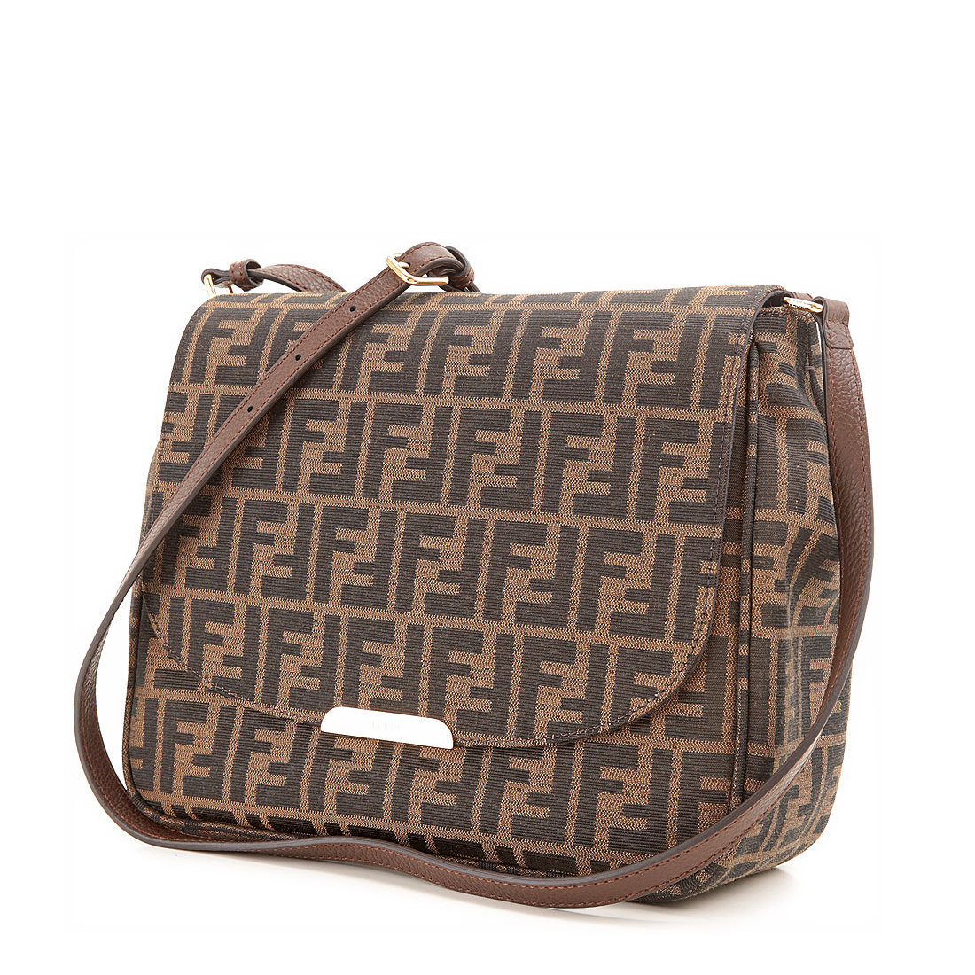 fendi(芬迪) 棕色logo帆布斜挎包