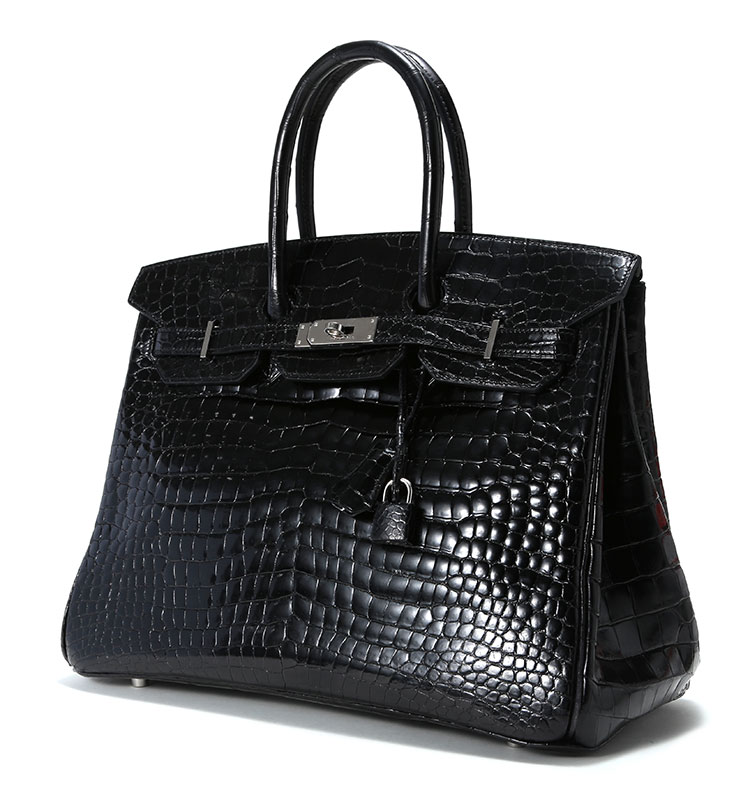 手提包】hermes(愛馬仕) birkin35黑色鱷魚銀扣手提包【正品 價格