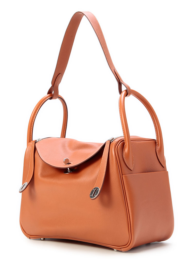 hermes(爱马仕) 橘棕色皮质lindy 30单肩包