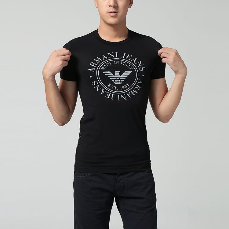 armani jeans(阿玛尼牛仔) 黑色灰logo短袖t恤 m