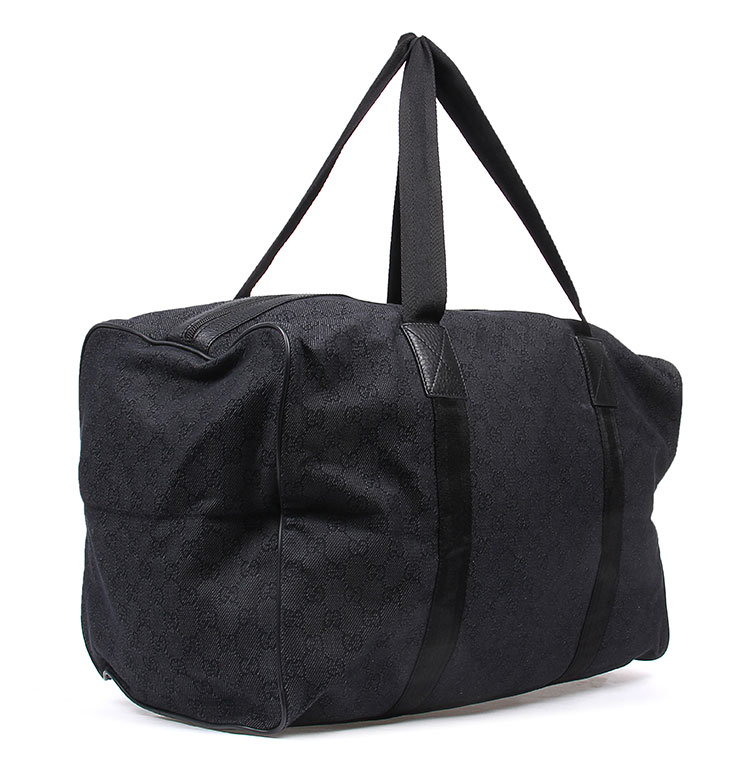 gucci(古驰) 黑色帆布配皮旅行袋