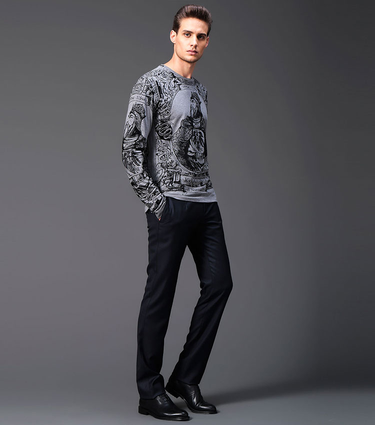 dolce&gabbana男士灰色国王头像休闲风格圆领长袖t恤