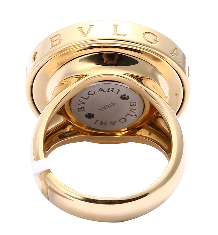 bvlgari宝格丽18k黄金贝母圆盘旋转戒指55